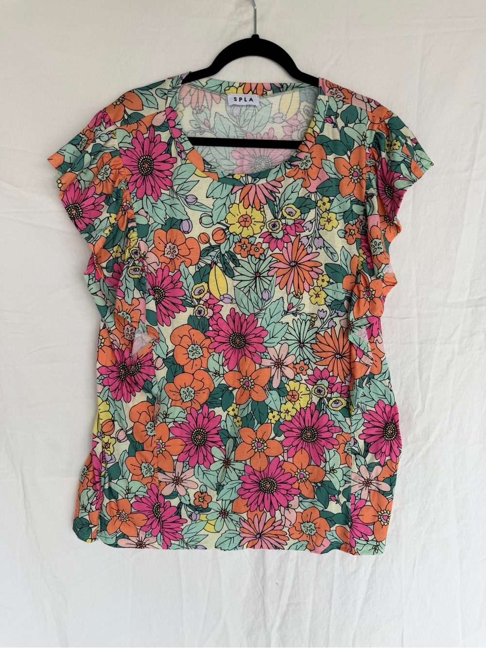 Floral Ruffle -Sleeve Tee in Pink & Orange Floral 3X